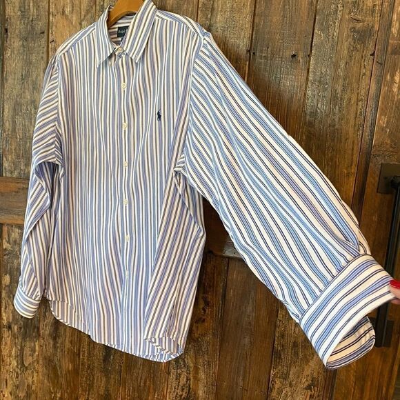 Ralph Lauren Men’s Sz L Classic Fit Blue Black Stripe Long Sleeve Shirt - Picture 4 of 7